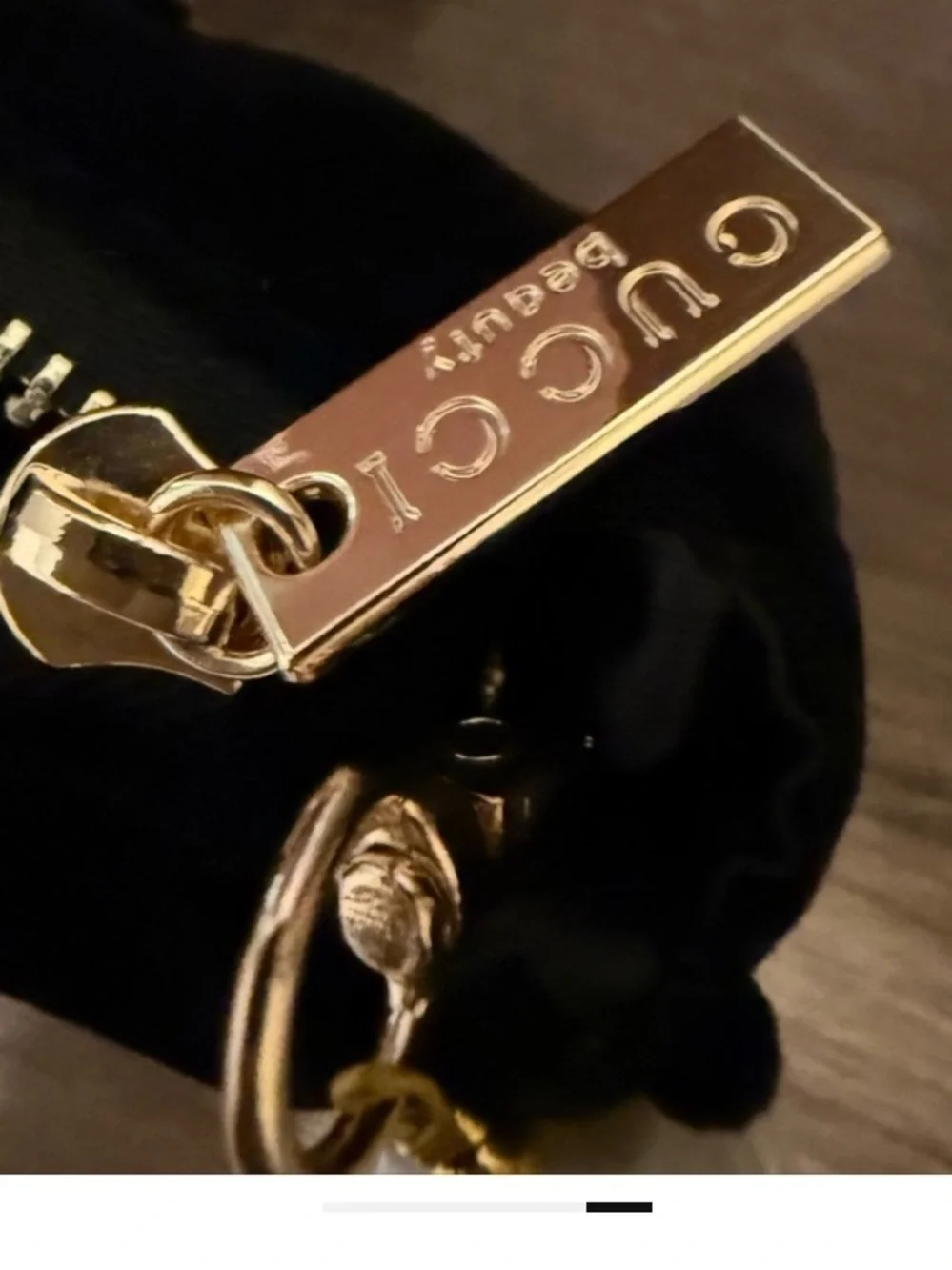 Gucci GWP Beauty Black Velvet Bag w/gold metal handles, pearls & bee attached